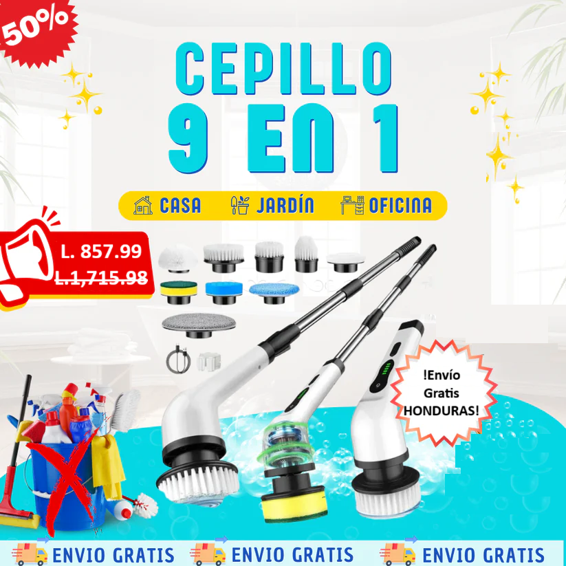 Super Cepillo De Limpieza Eléctrico Giratorio 9 en 1 y 🚚 ¡ENVÍO GRATIS a todo HONDURAS!